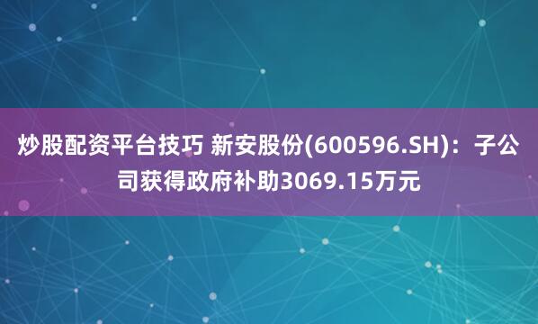 炒股配资平台技巧 新安股份(600596.SH)：子公司获得政府补助3069.15万元
